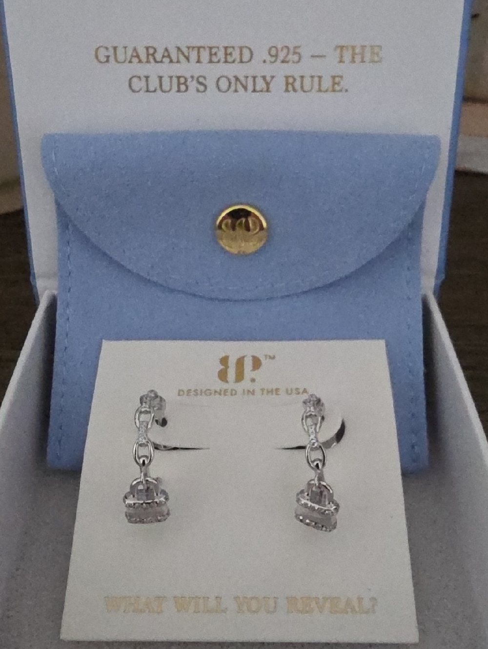 BP Lockdown Hoops Sterling Silver Dangle Lock Charm Earrings with Blue Pouch